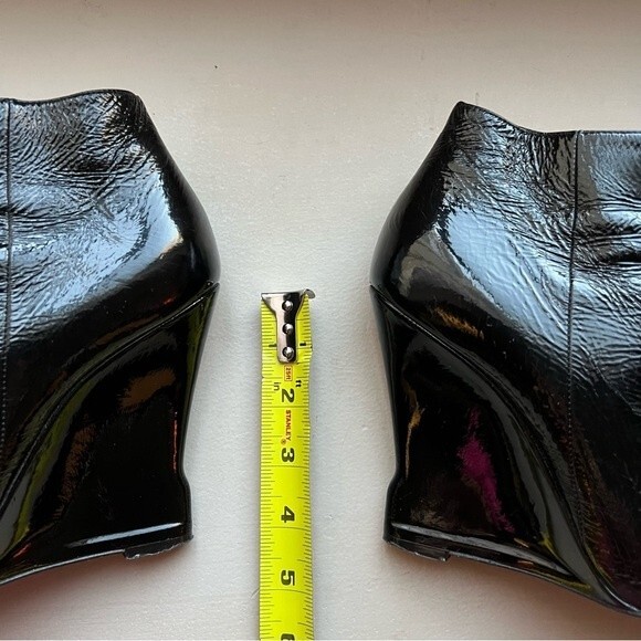 Lanvin Wedge Heeled Black Patent Leather Ankle Boots Side Zip Women EU 39 US 8 - Picture 10 of 15